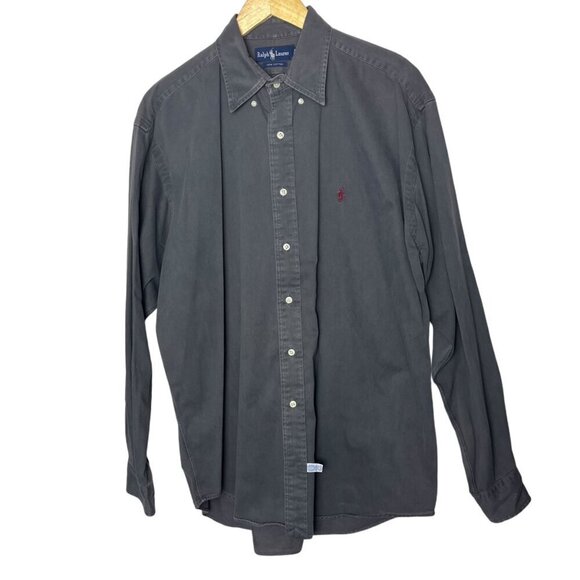 Ralph Lauren Mens L Heavy Cotton Long Sleeve ButtonUp Solid Gray Casual Classic - Picture 1 of 7